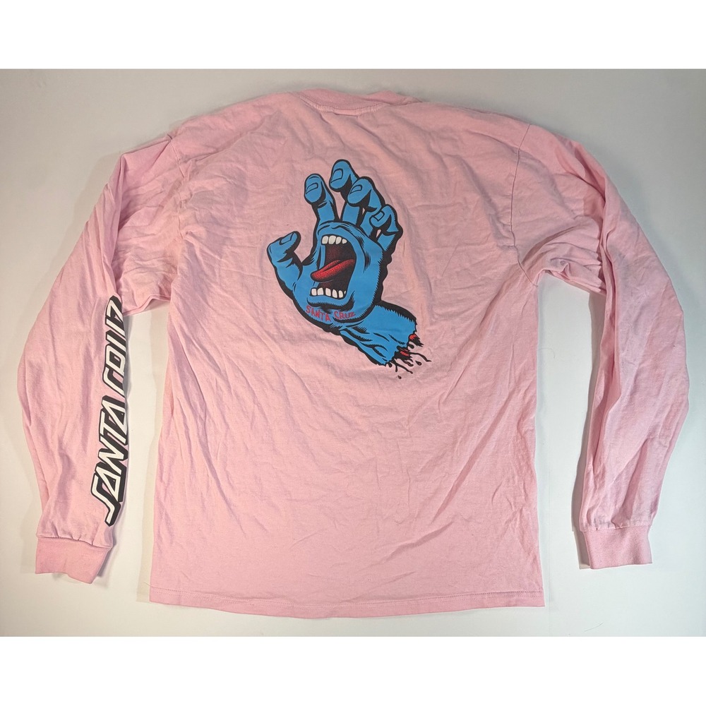 Santa Cruz Screaming Hand Pink Long Sleeve T-Shirt Mens Large Skate Graphic Tee